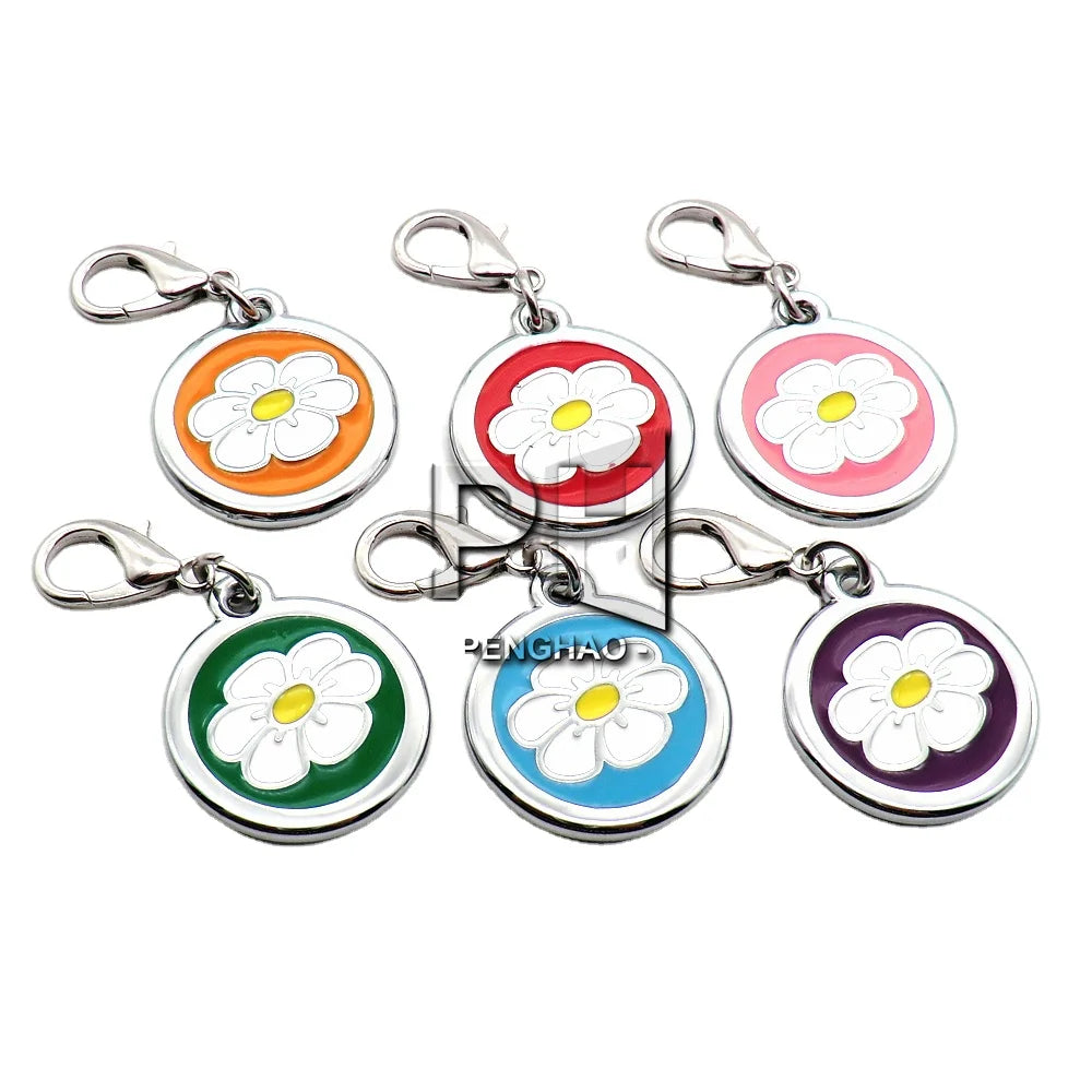 Flower Custom Dog Tag Engraved Pet Dog Collar Accessories Personalized Cat Puppy ID Tag Paw Name Tags Pendant Anti-lost