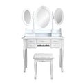 Luxurious White Vanity Desk with Led Light Makeup Mirror Drawers Dressing Table Wood Modern Storage Makeup Vanity Table Pine MDF