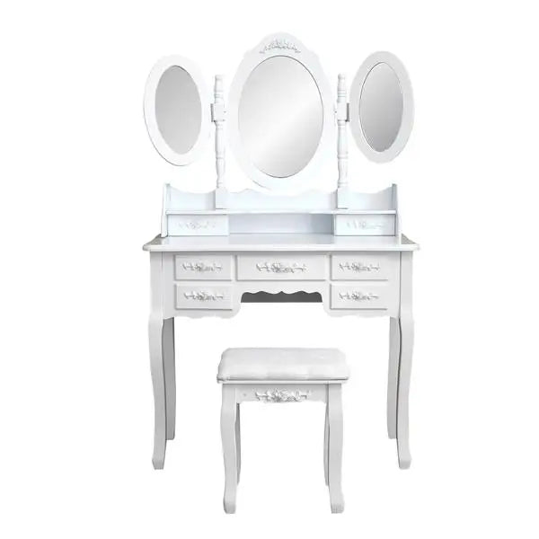 Luxurious White Vanity Desk with Led Light Makeup Mirror Drawers Dressing Table Wood Modern Storage Makeup Vanity Table Pine MDF