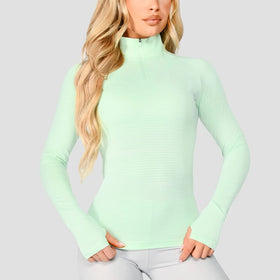 Customized Design Long Sleeve Quick Dry Golf Sweat Shirt Women's Half-Zip Skinny Fit Spandex/Nylon Fitness Workout Wear Tops
