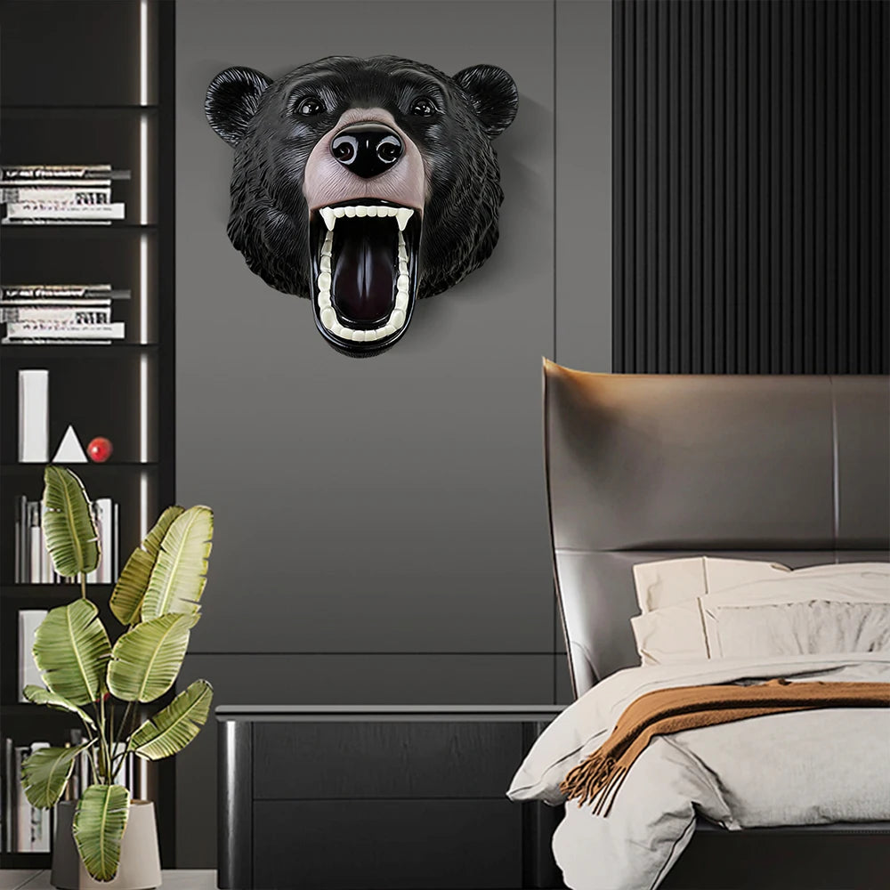 Lifelike Roaring Black Bear Head Resin Wall Sculpture Realistic Fur Texture for Living Room Decor Wild Animal Art Piece