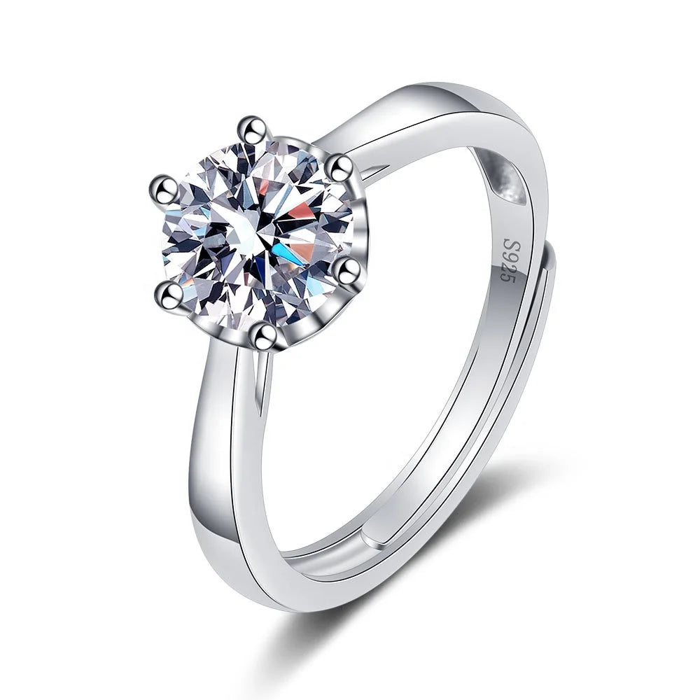 MR03 Wholesale 925 Sterling Silver 1 Carat Women's Engagement Moissanite Diamond Ring Jewelry