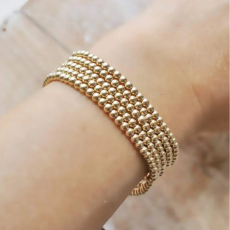 Fatingna Gold Bead 14K Gold Plated Bead Ball Bracelet Stretchable Elastic Bracelet for Women