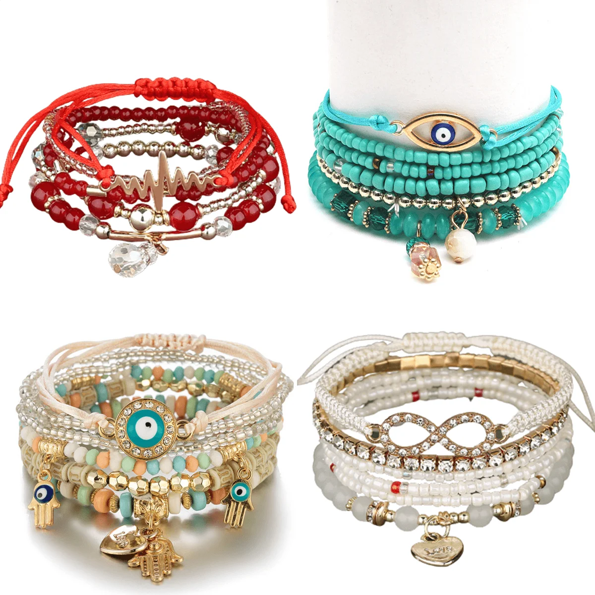 New Arrival Designer Charms Bulk Couple Bracelet Heart Fashion Girls Summer Braid Stretchy Women Bracelets Set