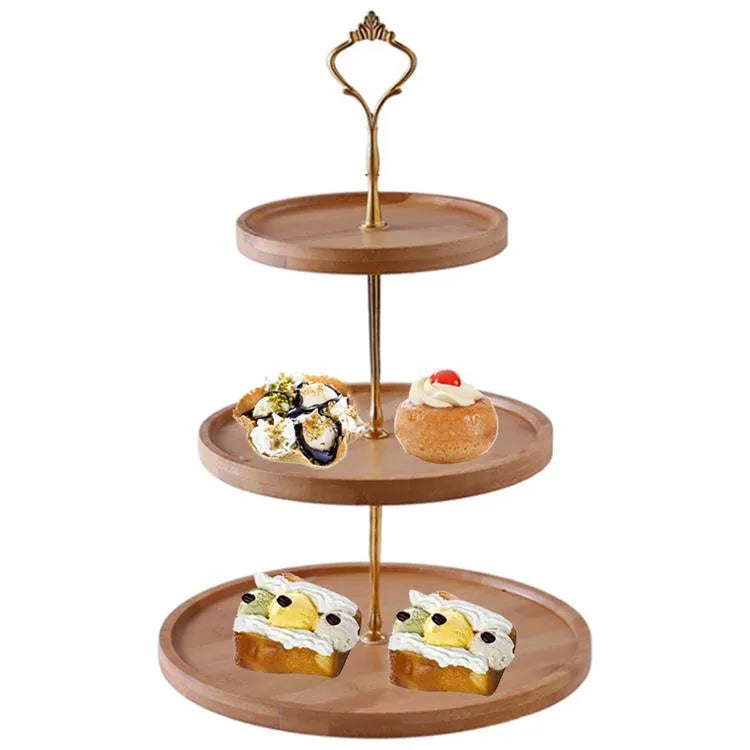 Creative Three-layer Tray Afternoon Tea Fruit Plate Household Double-layer Bamboo Snack Dessert Tray Cake Stand Rack