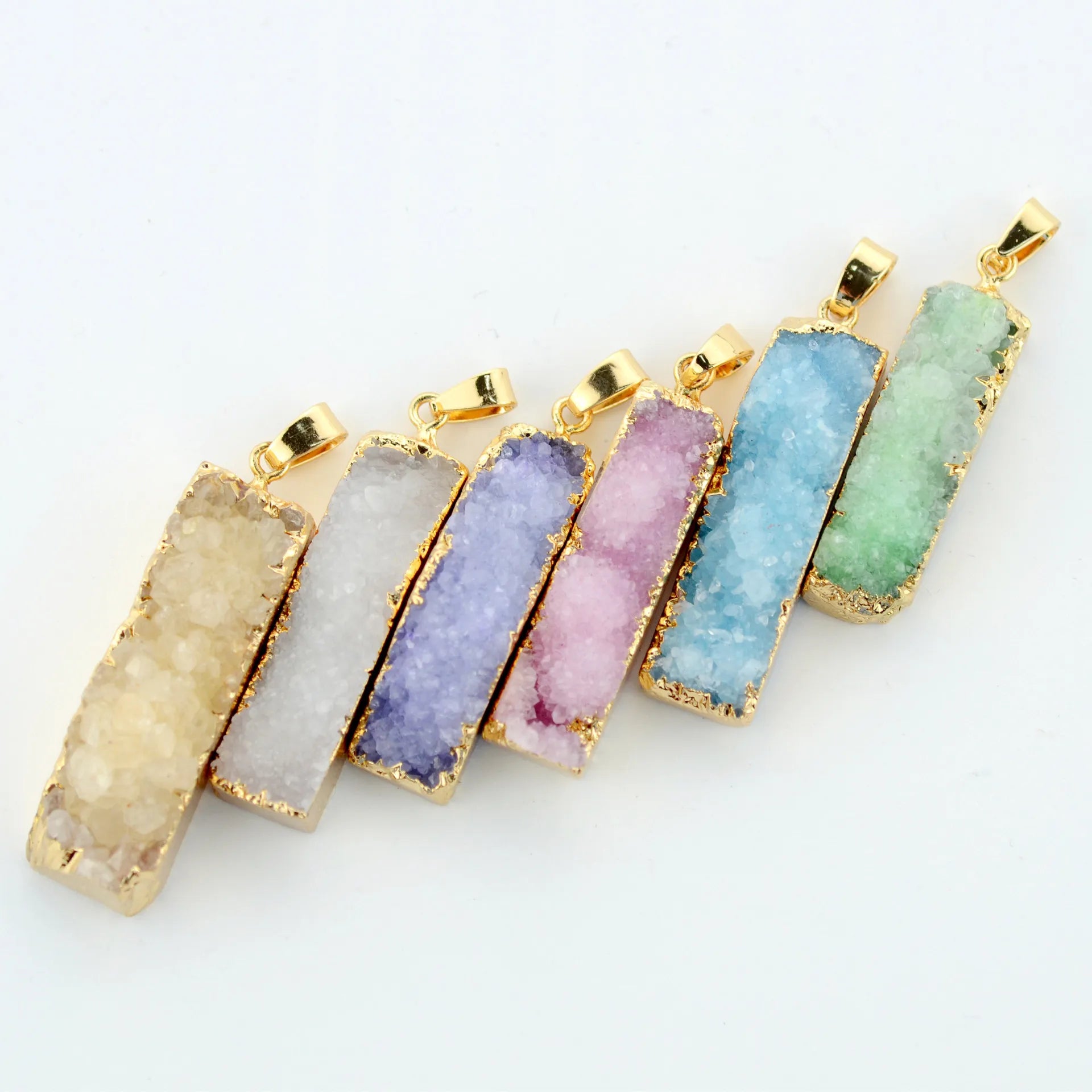 2023 Wholesale Necklace Rectangle Necklace Pendant Crystal Cluster Gold Plated Natural Stone bar Druzy Quartz Pendant