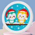 Christmas Printed Framed Cartoon Owl DIY Diamond Puzzle Kit with Plastic Beads and Wooden Frame for Kids