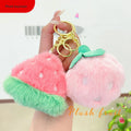 Pom Pom Keychain Strawberry Plush Key Chains Cartoon Fluffy Ball Key Ring Girl Bag Charm Pendant Plush Fruit Keychain