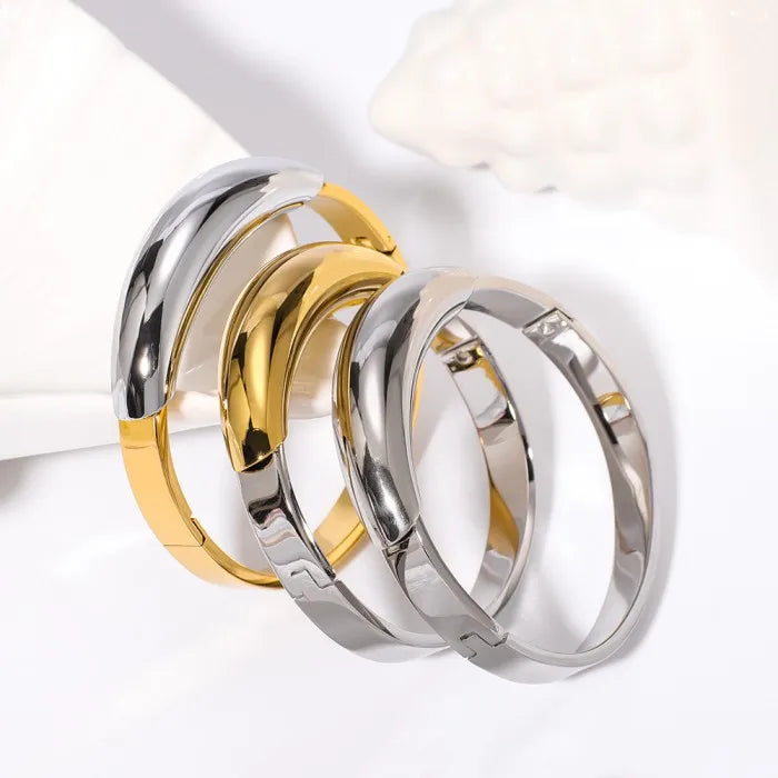 Fashion Chunky Geometry Smooth Golden Thick Stainless Steel Bangles Bracelet Stackable Wrist Jewelry Gift