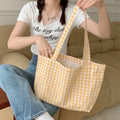 Simple Plaid Women's Shoulder Bags Large Capacity Girls Canvas Book Tote Bag Travel Handbags Casual Female Daily Shopping Bag