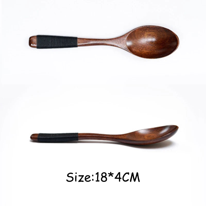 15cm 18cm Long Handle With Lied Rope Wooden Spoon Kitchen Cooking Utensil Teaspoon Catering Rice Soup Kids Honey Coffee Spoon