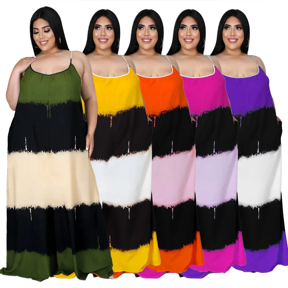 Wholesale New Printed Fat Womens Dress Color Bump Suspender Women'S Dress Casual Plus Size Womens Dress