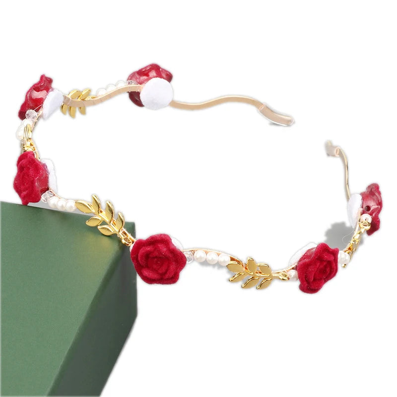 Rose Flower Pearl Decoration Wedding students outdoors holiday Days Headband For Women Hair Accessories
