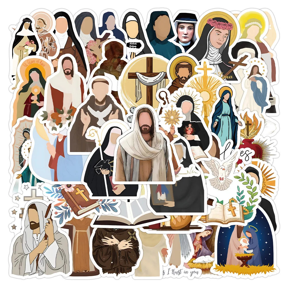 50Pcs Cartoon Church Nun Monk Logo Graffiti Stickers for Bottle Home Wall Decor Vinyl Christian Jesus Preacher Sticker