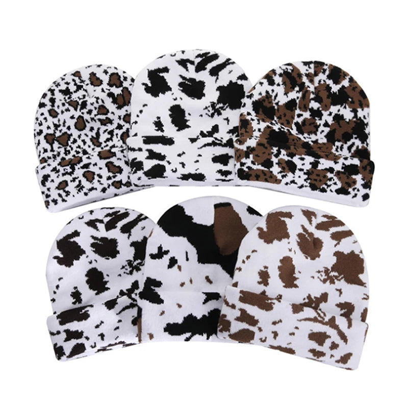 Wholesale Custom Logo Camouflage Cow Print Breathable Waterproof 100% Acrylic Unisex Beanie Hat for Men Women
