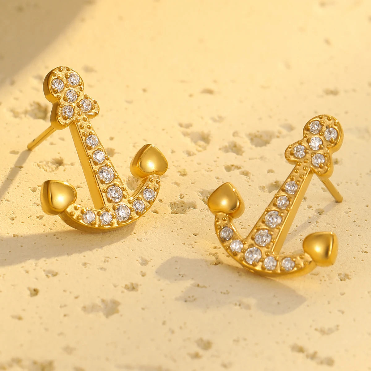 High Quality PVD Stainless Steel Anchor Design Necklace Earring Jewelry Set for Girls Zirconia Stud Earrings