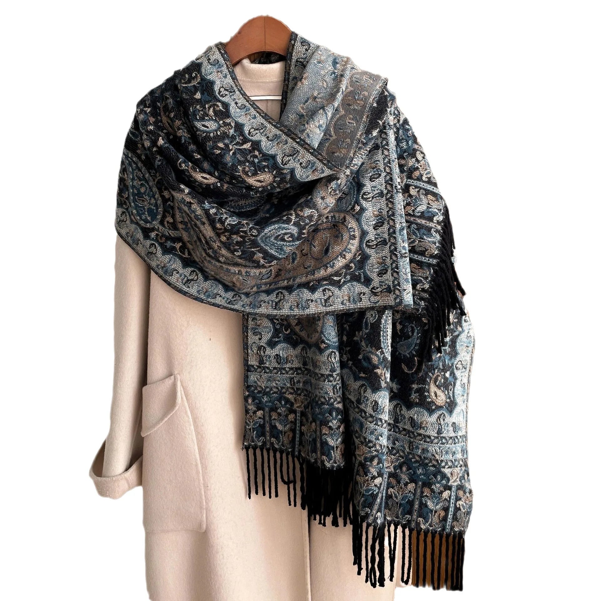 2025 New Luxury Cashmere Feel Blanket Scarves Shawls Women Women's Fashion Soft Long Winter Wrap Scarf Leaf Pattern Design