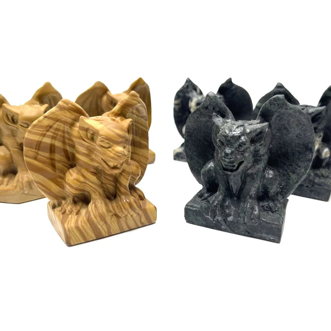 Natural Reiki Gemstone Tai Chi Jade Hand Carved Statue Crystal Gargoyles