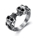 Fashionable Gothic Punk Ladies Biker Jewelry Vintage Gothic Double Skull Rings for Women Ladies Size 6-12