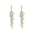 Exaggerated Long Crystal CZ Leaves Dangling Earrings Micro Pave Cubic Zirconia Leaf Dangle Earrings