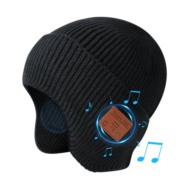 Wireless BT5.0 Warm Knit Ear Flap Beanie Fashionable Winter Hats for Men Musical Hat Outdoor Music Hat for Men/Women