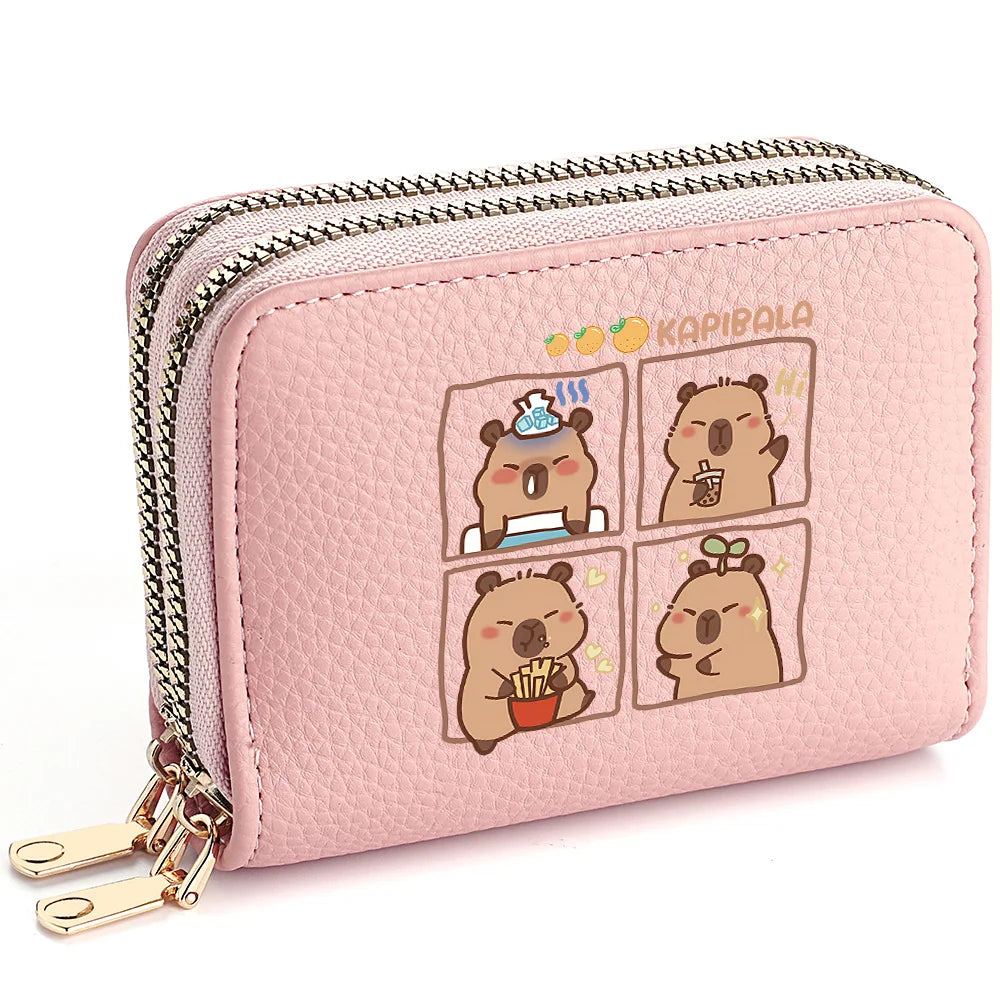 Hot-selling New High-quality Cartoon Pattern Printing PU Leather Double Zipper Credit Card Holder Women's Short Wallet