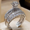CAOSHI Accept Custom Silver Plated Copper Top Quality Luxury 2pcs/set Emerald Cut Zircon Imitate Moissanite Wedding Ring Set