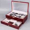 2 Layers Large Wooden Lacquered Watches Box Red Wood Storage Sunglasses Jewelry Watch Case Display Box
