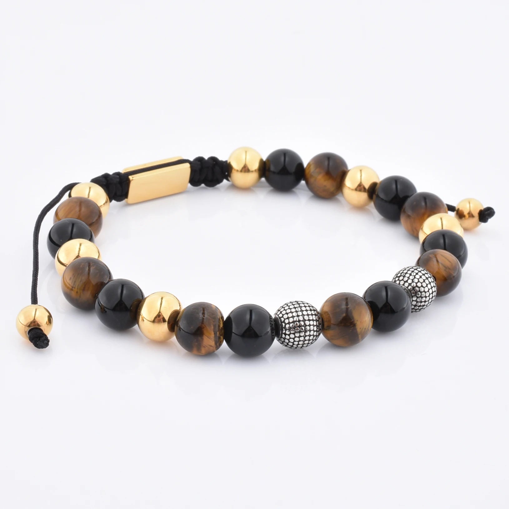 Best Selling Products Exquisite Jewelry Men Onxy Tiger Eye Bead Round Charm Macrame Bracelets