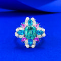 925 Sterling Silver 5A Multi Color Zirconia Ring Iced Out Baguette Cubic Zirconia Pearl Rings Fine Jewelry