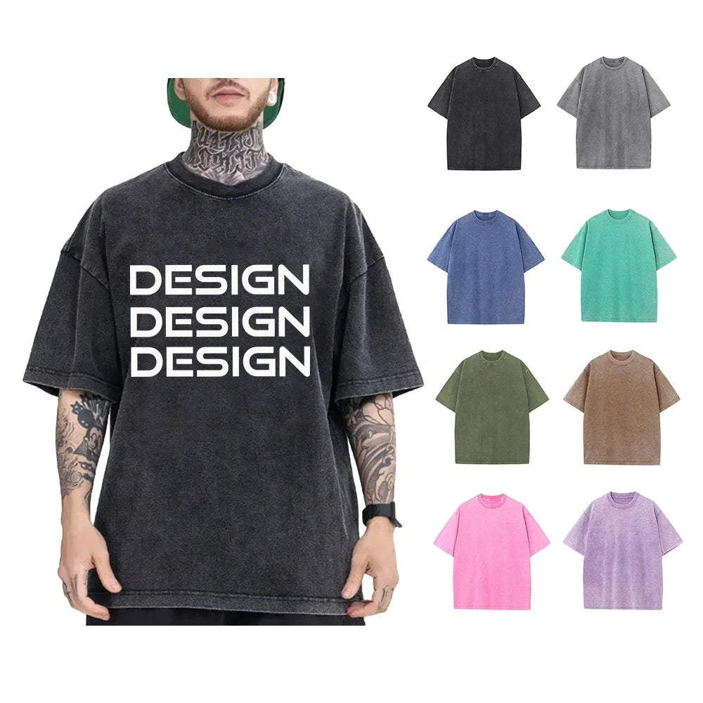 Hotasle Unisex Washed 100% Cotton Knitted Fabric Custom Oversized T-shirt with Logo Print Short Sleeve Casual Style MegaBDM