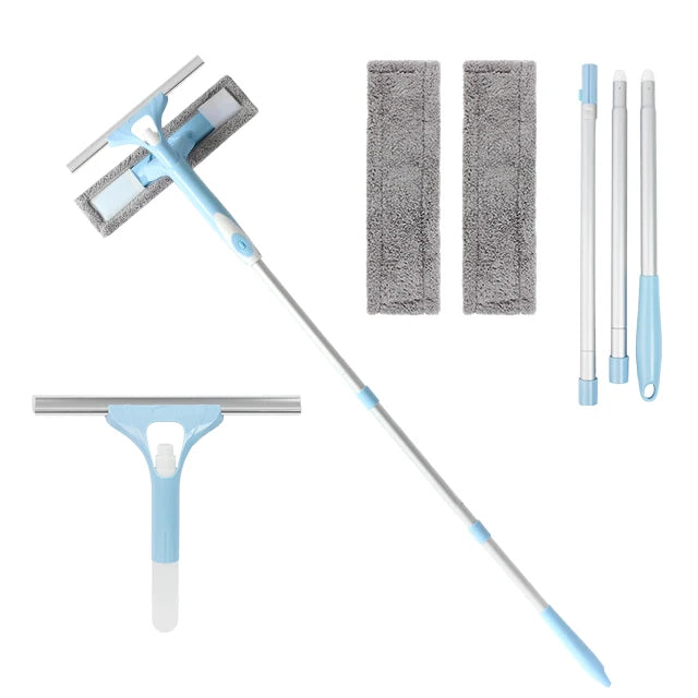 Microfiber Window Wiper with Extendable Plastic Handle and Rubber Strip for Home Cleaning Squeegee Tool