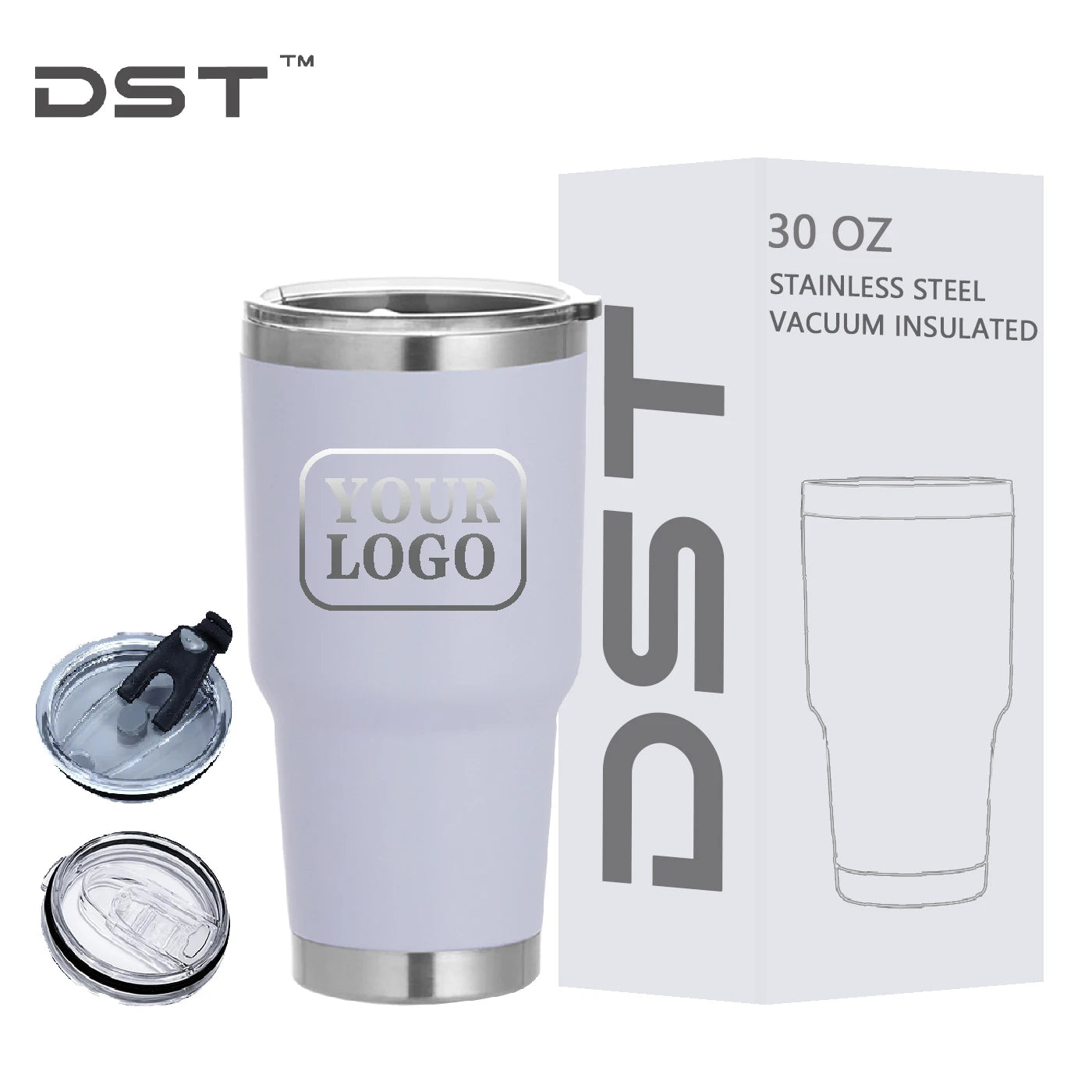 Customizable Logo 30oz Stainless Steel Eco-Friendly Vacuum Insulated Car Travel Mug Lid Push Open Boiling Water Safe White