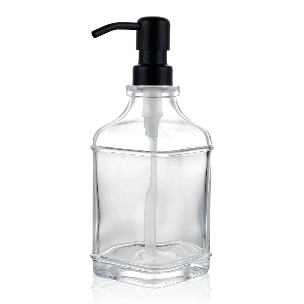 Classic Soap Dispenser Press 300ML Bottle Stainless Steel Pump Thickened Clear Glass Square Hand Soap Dispenser