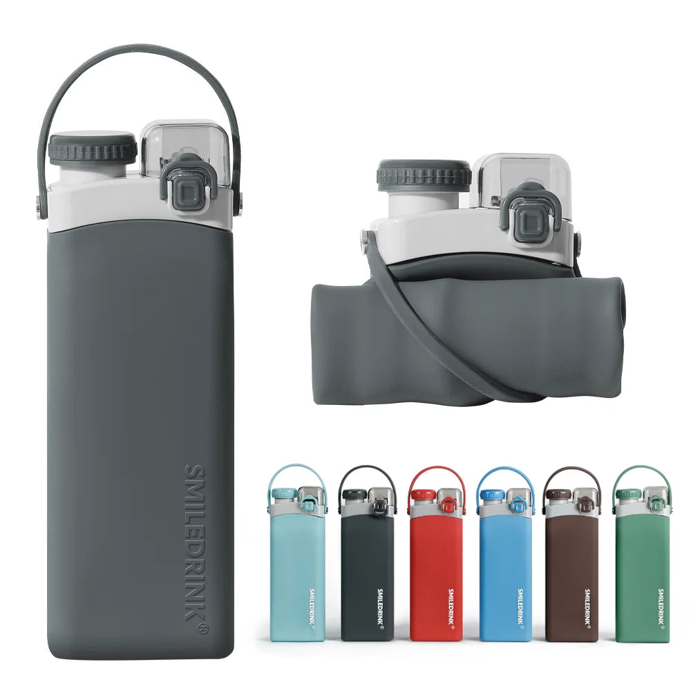 Collapsible Food Grade Silicone Water Bottle with Straw 20 oz Leak-proof Reusable Eco-Friendly Travel Outdoor Portable