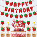 Strawberry Theme Happy Birthday Banner Garland Cake Topper Strawberry Happy Birthday Decoration Set