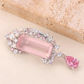 C9402 Emerald Cut 12x27mm Rose Quartz Big Multi-Colored Stone Brooches Elegant Woman 925 Sterling Silver Rose Quartz Brooch