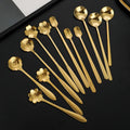 Premium Stainless Steel Gold Dessert and Tea Spoon Metal Flower/Square/Round Design for Giveaways
