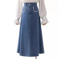 S-XL Denim Skirt High Waisted studded Mid Length A-line Skirt