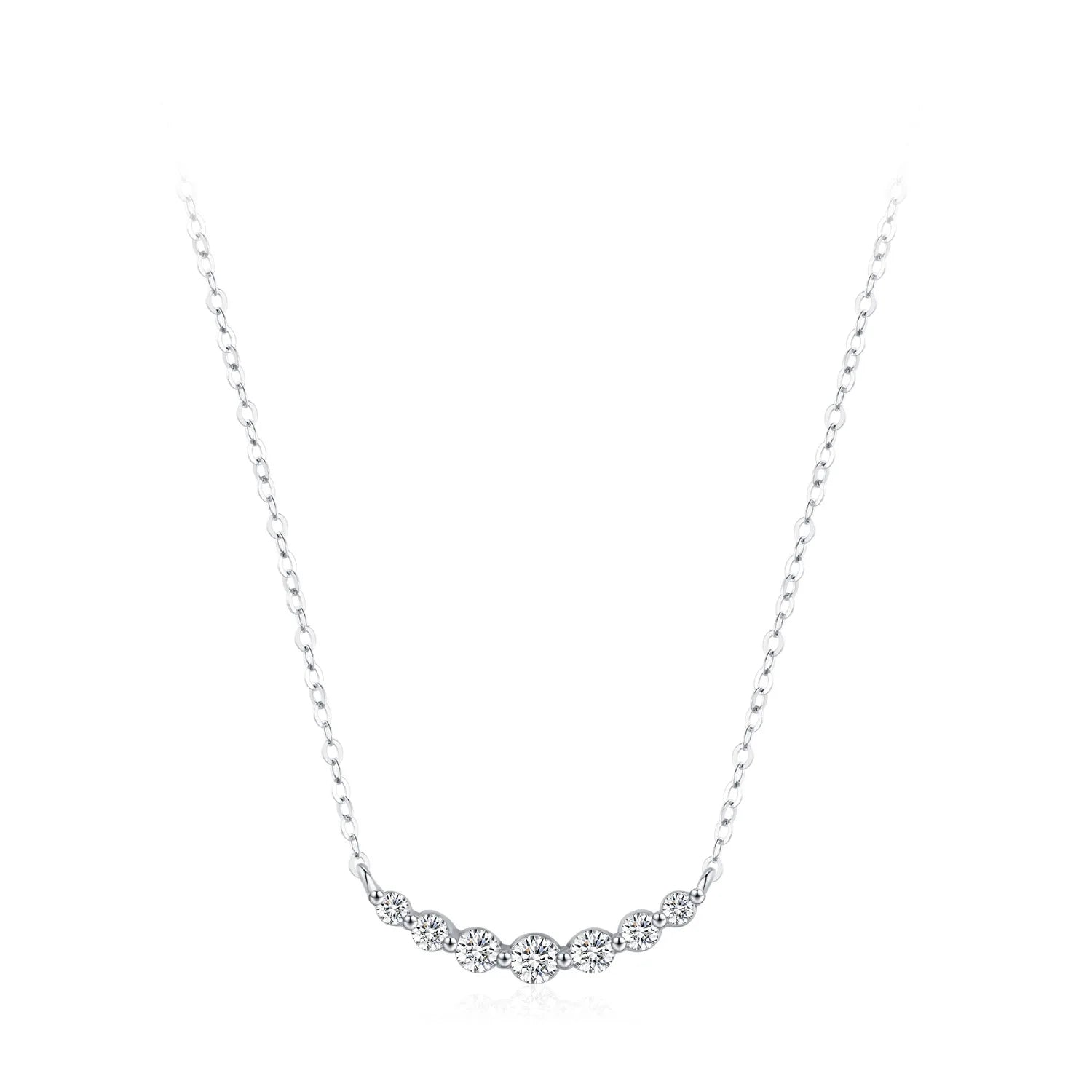 Simple Summer Jewelry Row of Diamond Clavicle Chain 925 Sterling Silver Curve Smile Necklace for Birthday Valentine's Day Gifts