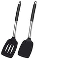 Non-Stick Pan Set Stainless Steel Handle Heat Resistant Bpa-freeBlack Silicone Spatula Hollow Handle Silicone Cooking Shovel