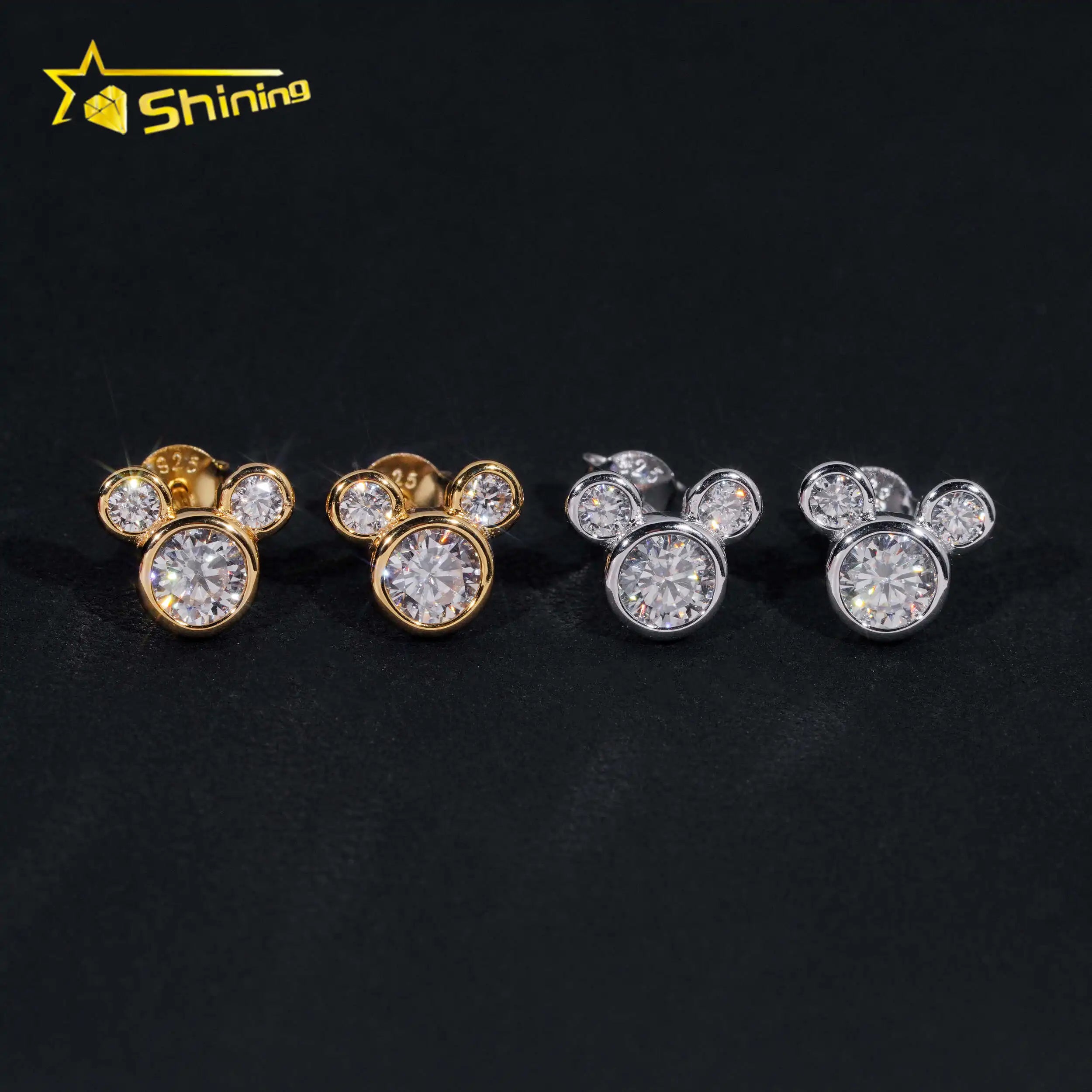 Hot Sale  Cute Stud Earring Fine Jewelry Gold Plated 925 Sterling Silver Gra VVS Diamond Moissanite  Screw Back Stud Earrings