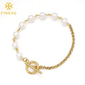 Wholesale Fashion Hip Hop Gold Plated OT Thick Chain Women Pearl Stainless Steel Bracelets Women