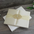 Gatefold Silk Hardcover Ivory Lace Wedding Invitation with Diamond Buckle