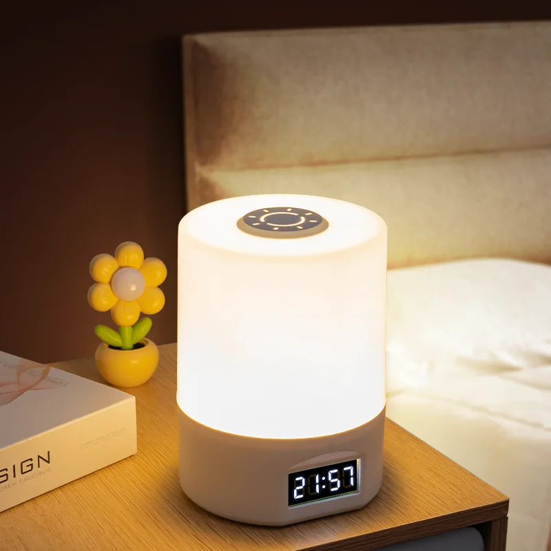 LED Remote-controlled Night Light with Clock Battery Level Display Three-color Temperature USB Chargeable 1200mA Bedside Lamp