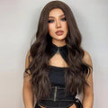 Factory Fast Delivery Long Wavy Dark Brown Wig Middle Part Black Synthetic Wigs for Women Natural