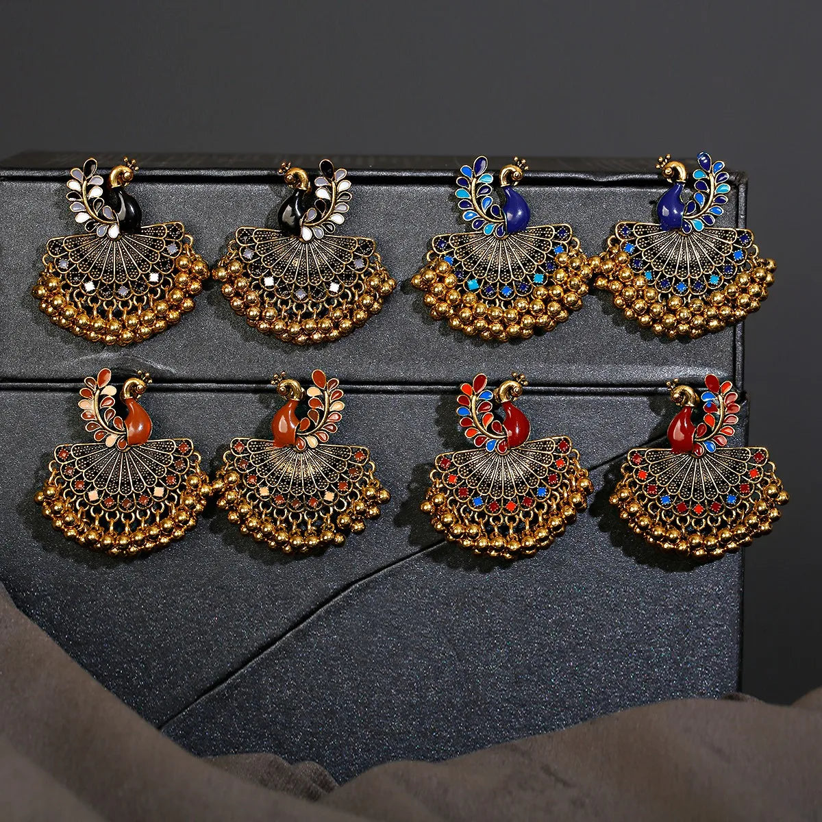 Indian Bollywood Rhinestone Peacock Dangle Bridal Wedding Chandbali Earrings Indian Jhumki Earrings Jewelry for Girls and Women