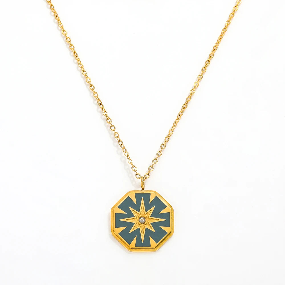Joolim Jewelry 18K Gold Plated Enamel Hexagon Pendant Necklace Stainless Steel Necklace Tarnish Free Waterproof Jewelry