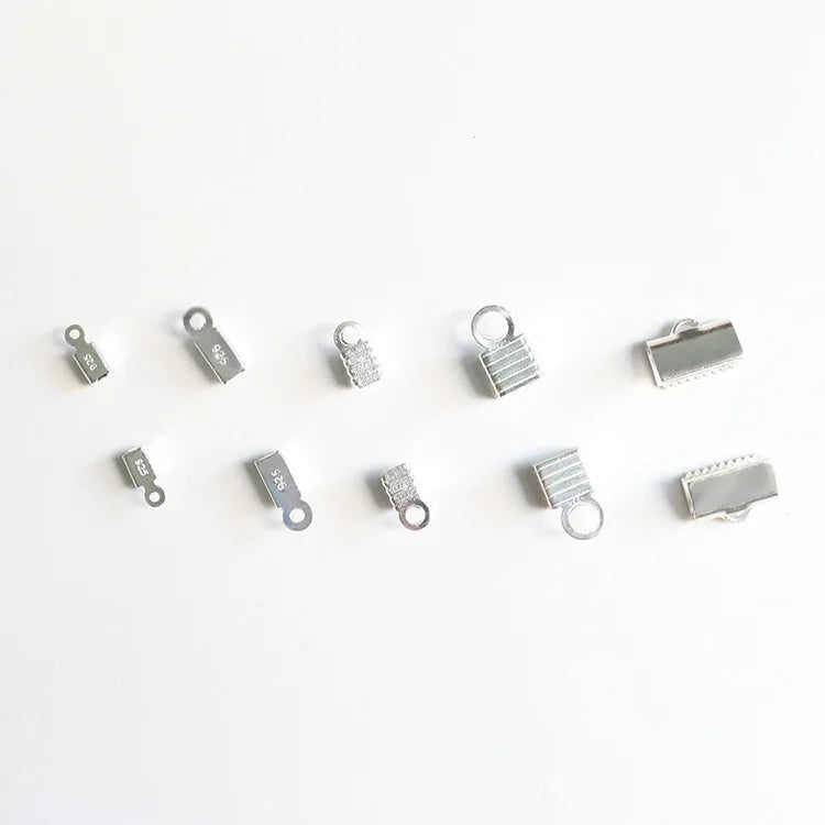 Fold Over Crimp Ribbon Cord Cap End925 Sterling Silver Cord End Clasps With Loop for Jewelry Making