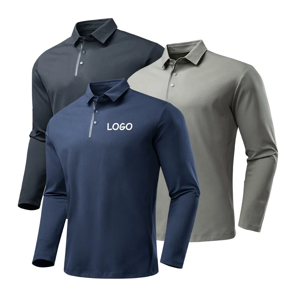 Custom Logo Plain 100% Polyester Quick Drying Breathable Sport Golf Corporate Men Uniforms Long Sleeve Work Polo Shirt